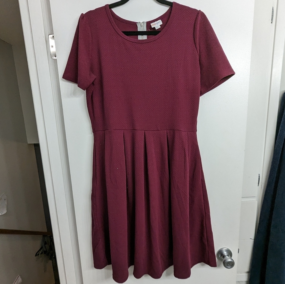 Lularoe Amelia Dress Pleated Skirt Burgundy 2xl Pockets!